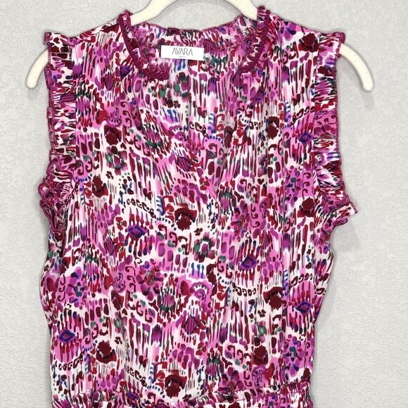 Avara Dress Womens Small Pink Purple Floral Ruffle Sleeveless Belted Tiered Boho - Picture 4 of 9